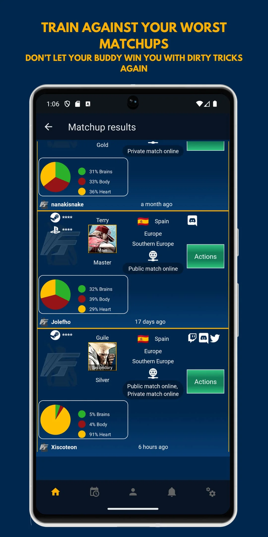 Matchmaking challenge interface to train specific Street Fighter 6 matchups